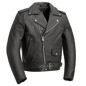 Vintage First Men’s Black Leather Motorcycle Biker Riding Jacket Coat Size 44